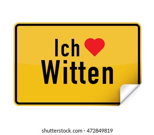 German city sign sticker ich liebe Witten with curly corner.