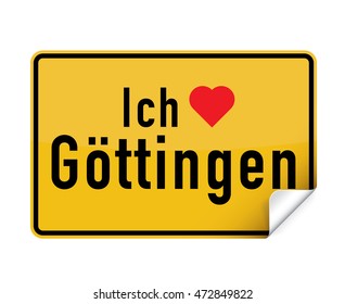 German city sign sticker ich liebe GÃ¶ttingen with curly corner.