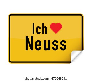 German city sign sticker ich liebe Neuss with curly corner.