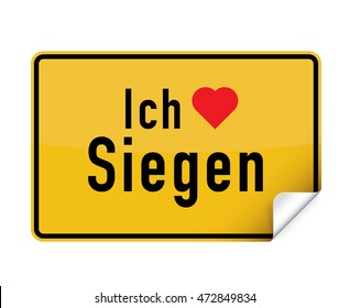 German city sign sticker ich liebe Siegen with curly corner.