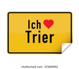 German city sign sticker ich liebe Trier with curly corner.