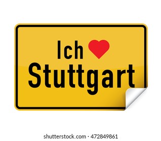 German city sign sticker ich liebe Stuttgart with curly corner.