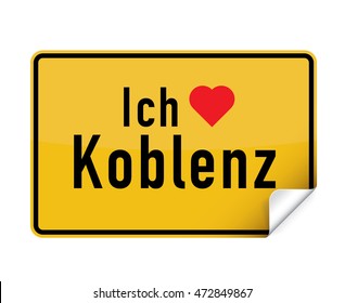 German city sign sticker ich liebe Koblenz with curly corner.