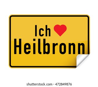 German city sign sticker ich liebe Heilbronn with curly corner.