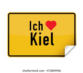 German city sign sticker ich liebe Kiel with curly corner.