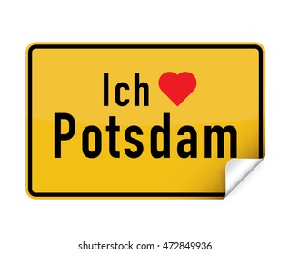 German city sign sticker ich liebe Potsdam with curly corner.