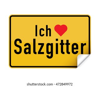 German city sign sticker ich liebe Salzgitter with curly corner.