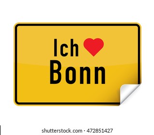 German city sign sticker ich liebe Bonn with curly corner.