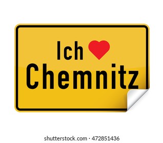 German city sign sticker ich liebe Chemnitz with curly corner.