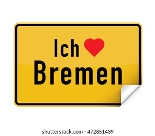 German city sign sticker ich liebe Bremen with curly corner.