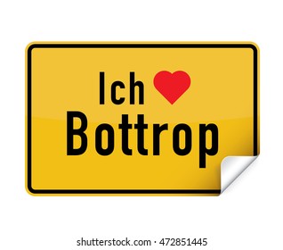 German city sign sticker ich liebe Bottrop with curly corner.