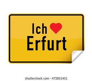 German city sign sticker ich liebe Erfurt with curly corner.