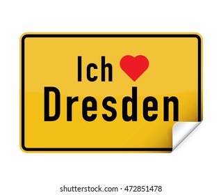 German city sign sticker ich liebe Dresden with curly corner.