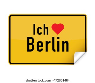 German city sign sticker ich liebe Berlin with curly corner.