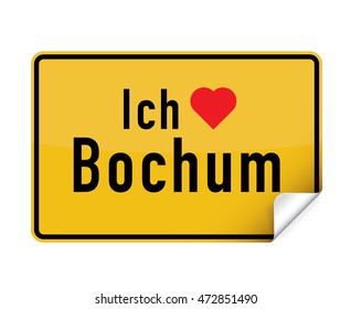 German city sign sticker ich liebe Bochum with curly corner.