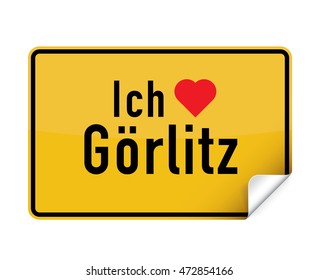 German city sign sticker ich liebe GÃ¶rlitz with curly corner.