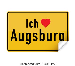 German city sign sticker ich liebe Augsburg with curly corner.