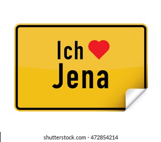 German city sign sticker ich liebe Jena with curly corner.