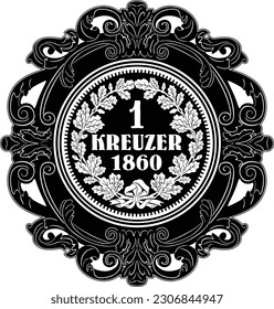 German coin 1 kreuzer year 1860 vector design handmade silhouette