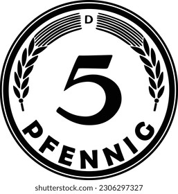 German coin 5 pfennig vector design handmade silhouette