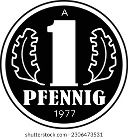 German coin one pfennig vector design handmade