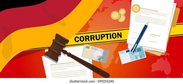 German corruption money bribery financial law contract police line for a case scandal government official vector