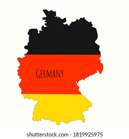 German country map vector illustration colored like the German flag and bearing the word "GERMANY"