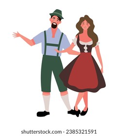 german couple with dirndl and lederhose illustration