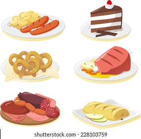 German cuisine dishes cartoon illustration set