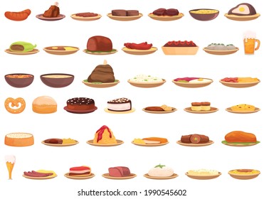 German cuisine icons set. Cartoon set of German cuisine vector icons for web design