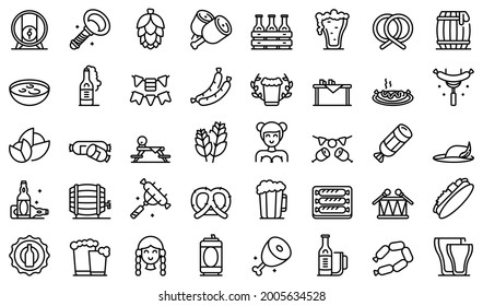 German cuisine icons set outline vector. Cafe sausage. German chicken cooking