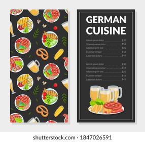 German Cuisine Menu Template, Traditional Bavarian Food Restaurant, Bar, Cafe Menu Design Vector Illustration