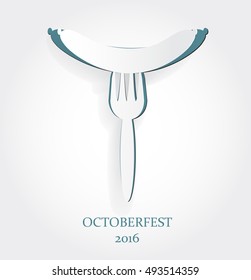 German culture design. Grilled hot Sausage on a Fork. Oktoberfest Beer Festival. Traditional dishes of cuisine of Germany. Realistic paper cutout symbol. 3d notch out element. Creative template