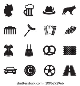 German Culture Icons. Black Flat Design. Vector Illustration. 