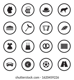 German Culture Icons. Black Flat Design In Circle. Vector Illustration.