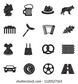 German Culture Icons. Black Scribble Design. Vector Illustration.