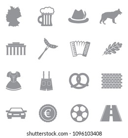 German Culture Icons. Gray Flat Design. Vector Illustration. 