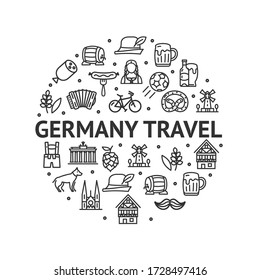 German Culture Round Design Template Contour Lines Icon Concept for Promotion, Marketing and Advertising. Vector illustration