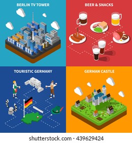 German culture for tourists 4 isometric icons banner with beer snacks and castle abstract isolated vector illustration