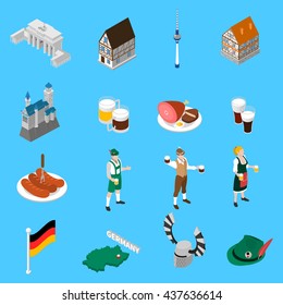 German culture traditions and national cuisine dishes for travelers with beer and sausage abstract isolated vector illustration