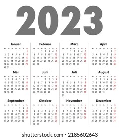 German (Deutsch)  calendar grid with regular digits for 2023. Best for calendar print, business, web design, office needs and presentations. Vector illustration