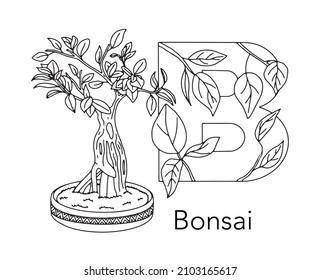 German or Deutsch Plant Floral Alphabet for the kids: letter B - Bonsai. Vector letter and character.
Cartoon colorless line art Illustration