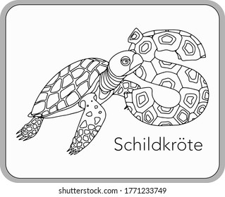 German or Deutsch Zoo Animals Alphabet for the kids: letter S - Turtle. Vector letter and character.
Cartoon colorless Illustration