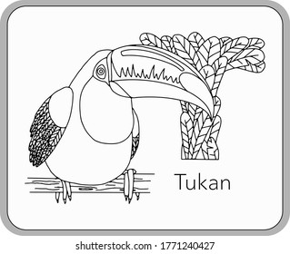 German or Deutsch Zoo Animals Alphabet for the kids: letter T - Toucan (tukan). Vector letter and character.
Cartoon colorless Illustration