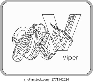 German or Deutsch Zoo Animals Alphabet for the kids: letter V - Viper, Snake. Vector letter and character.
Cartoon colorless Illustration