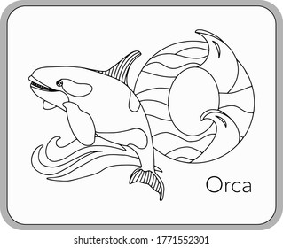 German or Deutsch Zoo Animals Alphabet for the kids: letter O - Orca. Vector letter and character.
Cartoon colorless Illustration