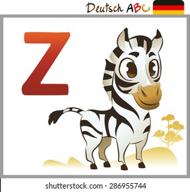 German or Deutsch Zoo Animals Alphabet for the kids: Z