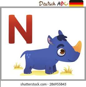 German or Deutsch Zoo Animals Alphabet for the kids: N