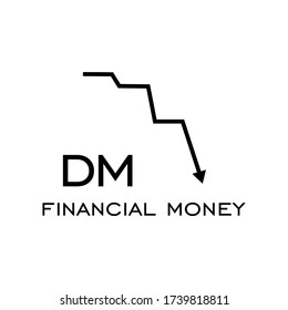 german deutsche mark money economy currency crisis illustration. Vector DM logo design symbol. deutsche money down arrow glyph icon. Financial crisis symbol, logo illustration. Vector graphics