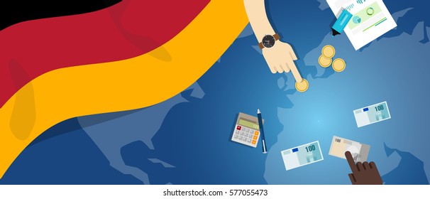 German economy fiscal money trade concept illustration of financial banking budget with flag map and currency